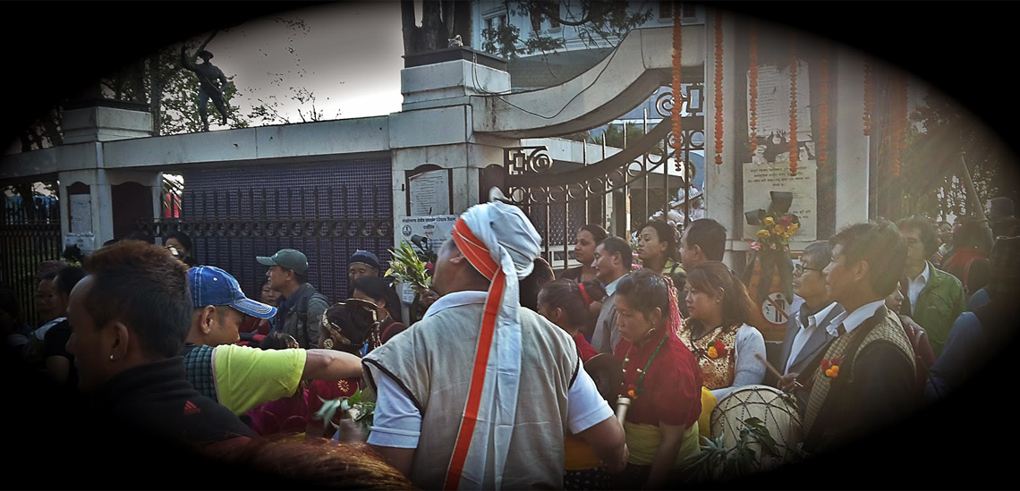 Amidst a Tibetan procession