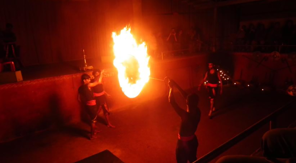 Getting ready to jump through the ring of fire Kalaripayattu