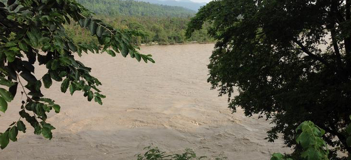 The Ganga flowing swiftly by through Rishikesh