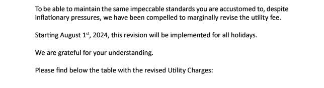 revised utility charges